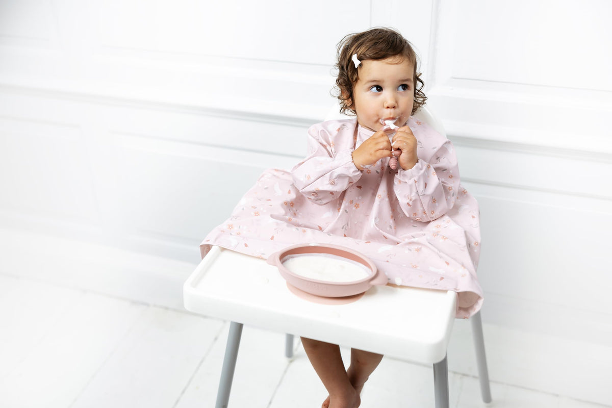BIBaDO Long Sleeve Baby Bibs - Coverall Weaning Bib with Highchair Strap