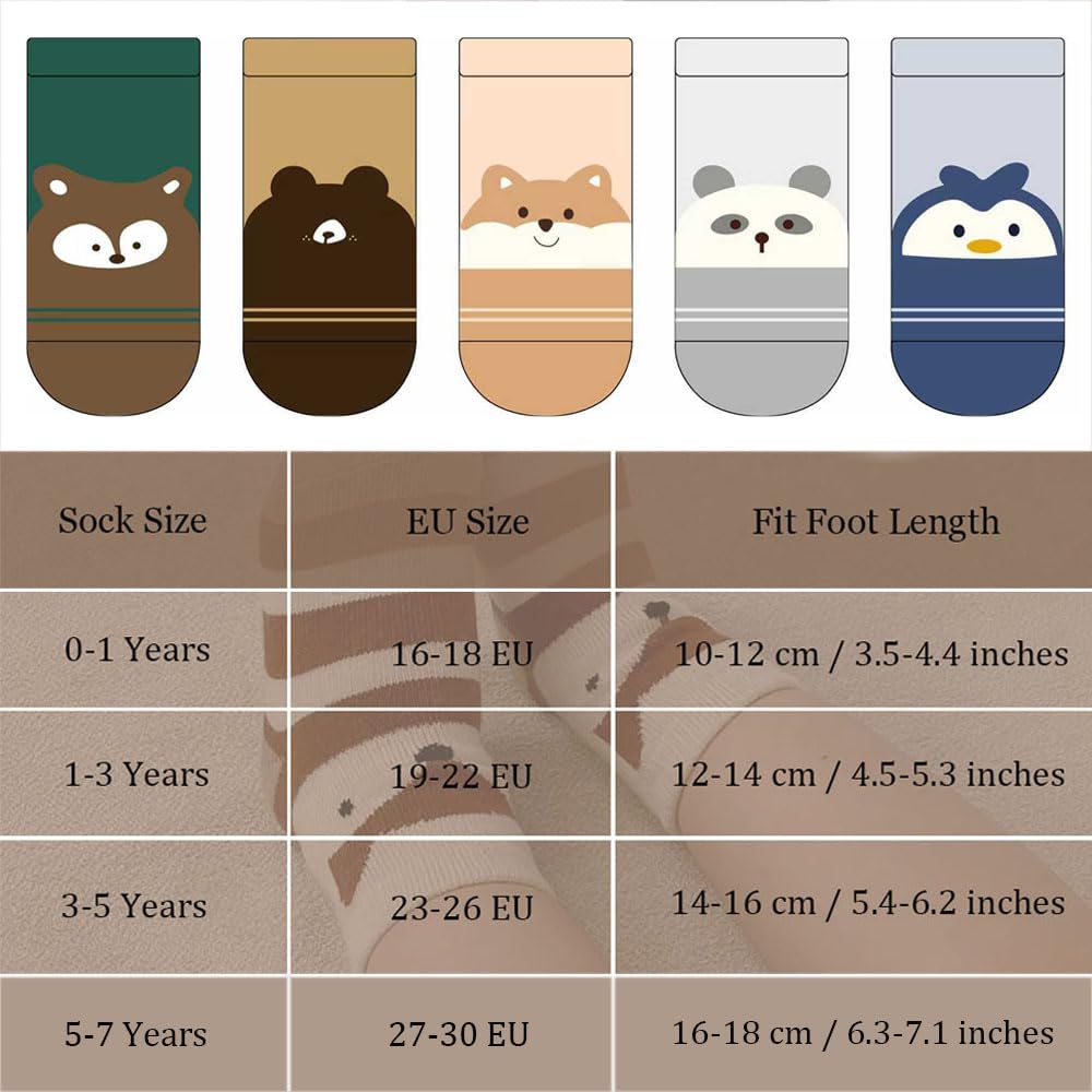 FedMois 5 Pairs Baby Kids Anti-slip Socks Cotton non skid Ankle Socks Animals
