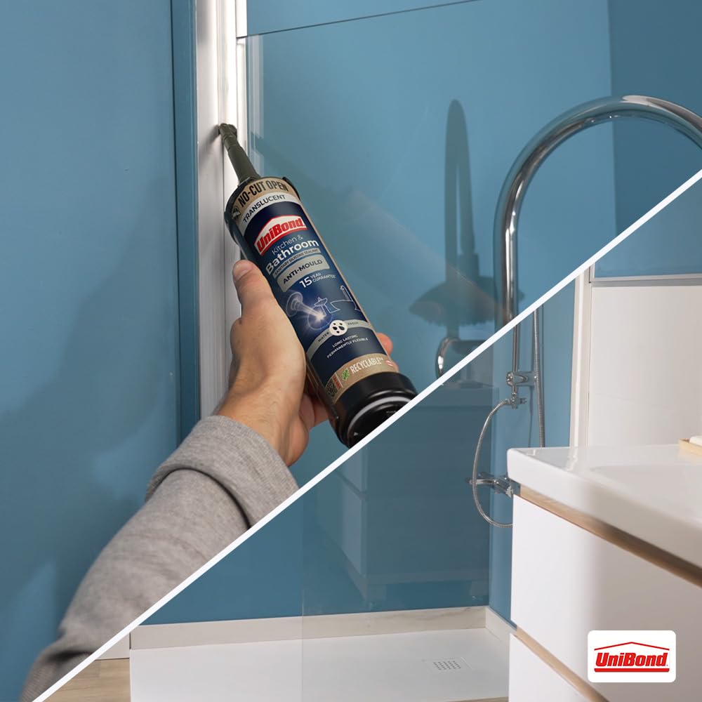 UniBond Kitchen and Bathroom, Mould-Resistant Transparent Sealant, 280 ml
