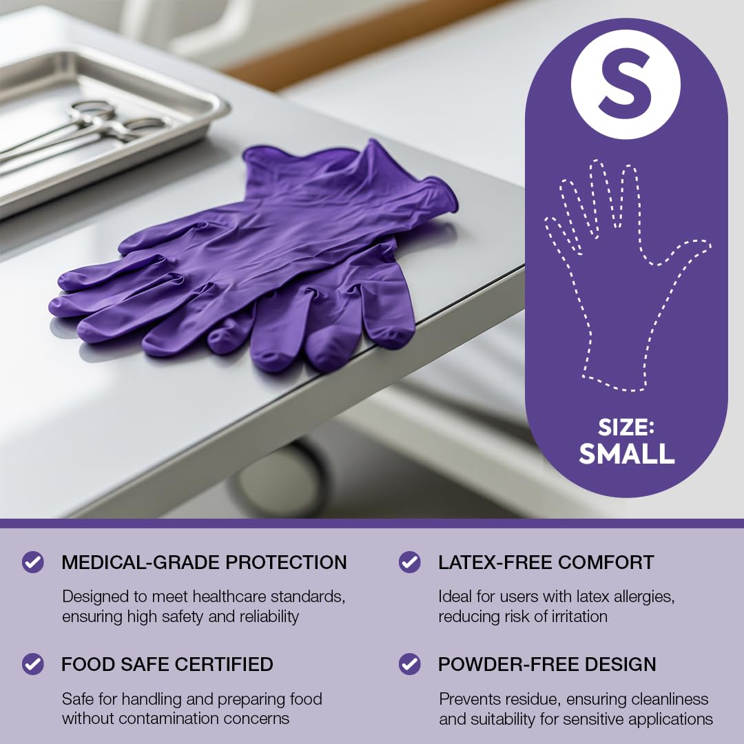Powder Free Nitrile Gloves - Medical-Grade, Latex-Free, Food Safe (Box of 100)