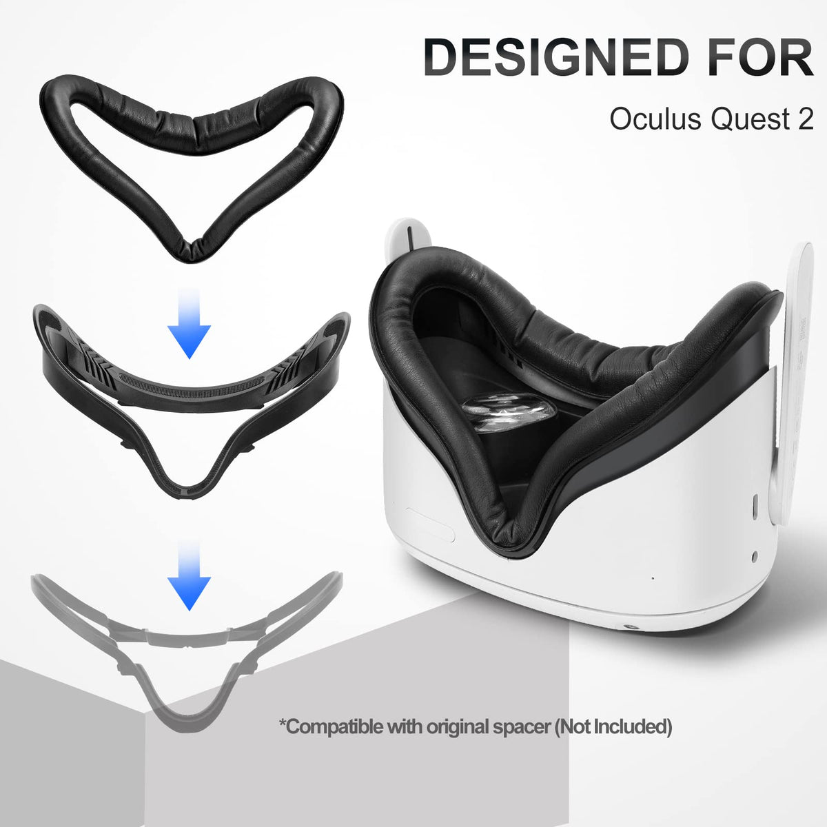 SUPERUS Facial Interface & Face Cover Pad for Oculus Quest 2, Sweat-Proof PU Foam Cushion - VR Accessories for Meta Quest 2