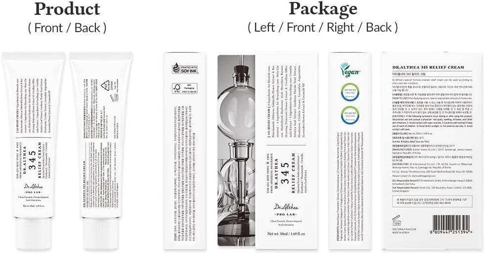 Dr.Althea 345 Relief Cream | PDRN & Hyaluronic Acid for Hydration, Blemish Care | Post-Acne Face Moisturizer with Centella & Niacinamide | Korean Vegan Skincare, 50ml