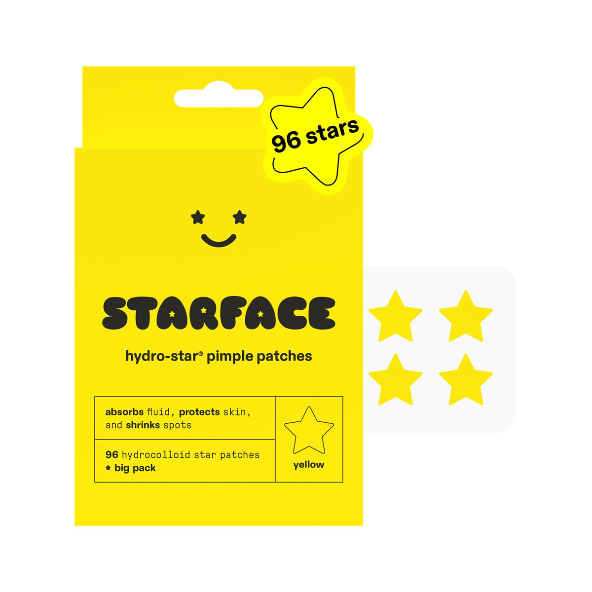 Starface Hydro-Star® Black Hydrocolloid Star-Shaped Pimple Patch, 96 ct