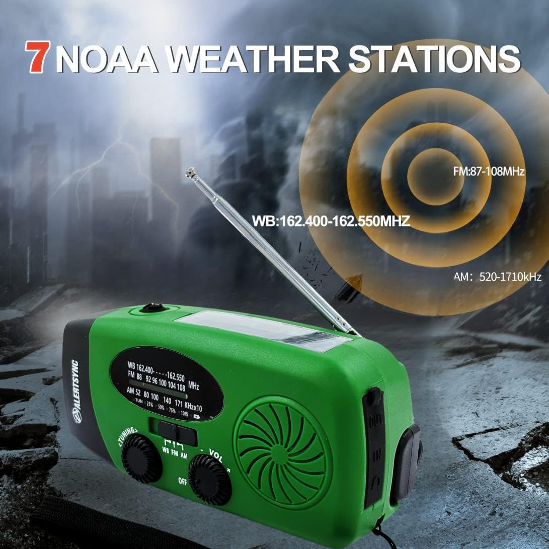 5000mAh Wind Up Solar Radio, Emergency Crank Weather Radio, FM/AM Radios