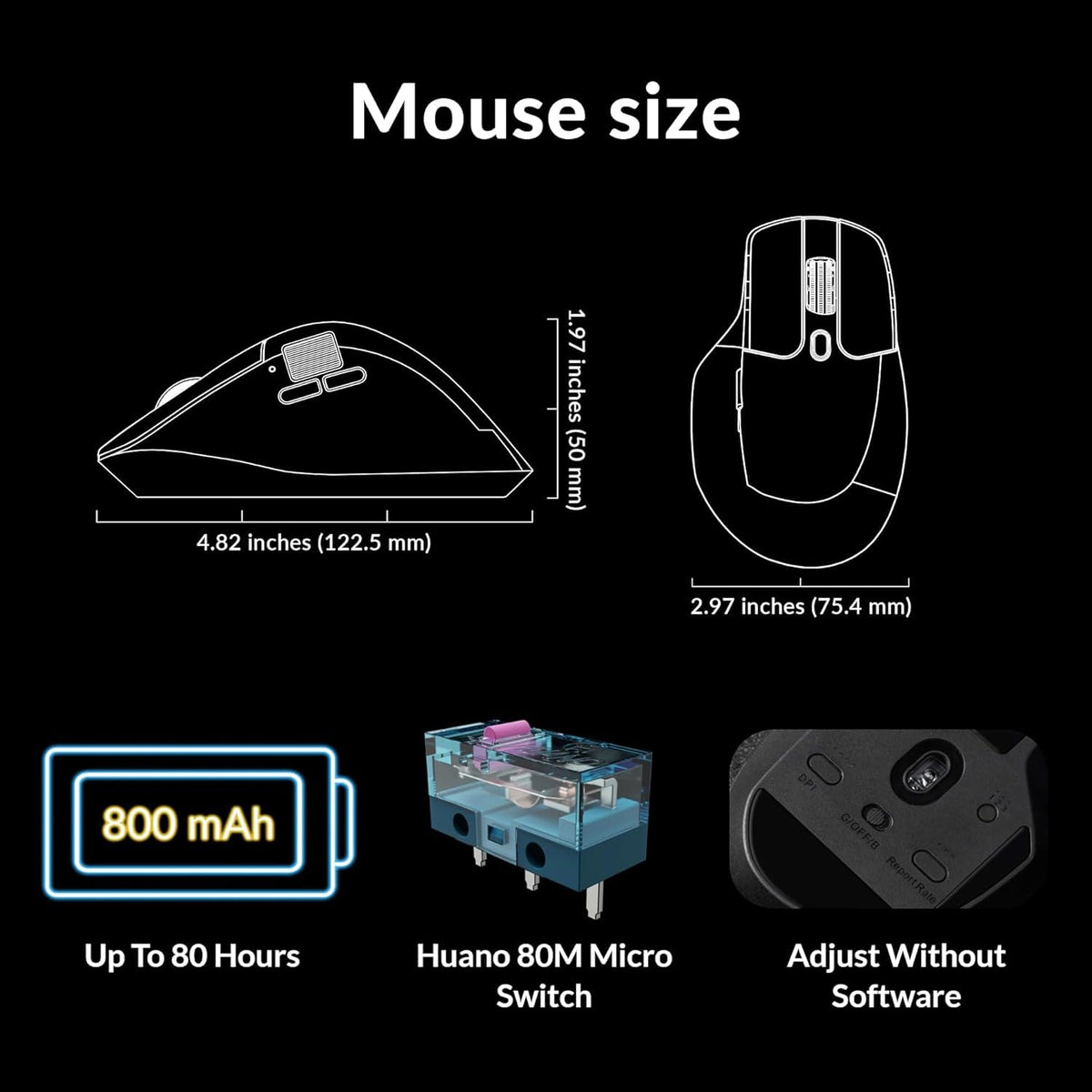 Keychron M6 8000 Hz Silent Wireless Bluetooth 5.3/2.4 GHz/Wired Connection Gaming Mouse, Lightweight Body Programmable PixArt 3950 Sensor (30K DPI / 750 IPS) for Windows Mac Linux - Black
