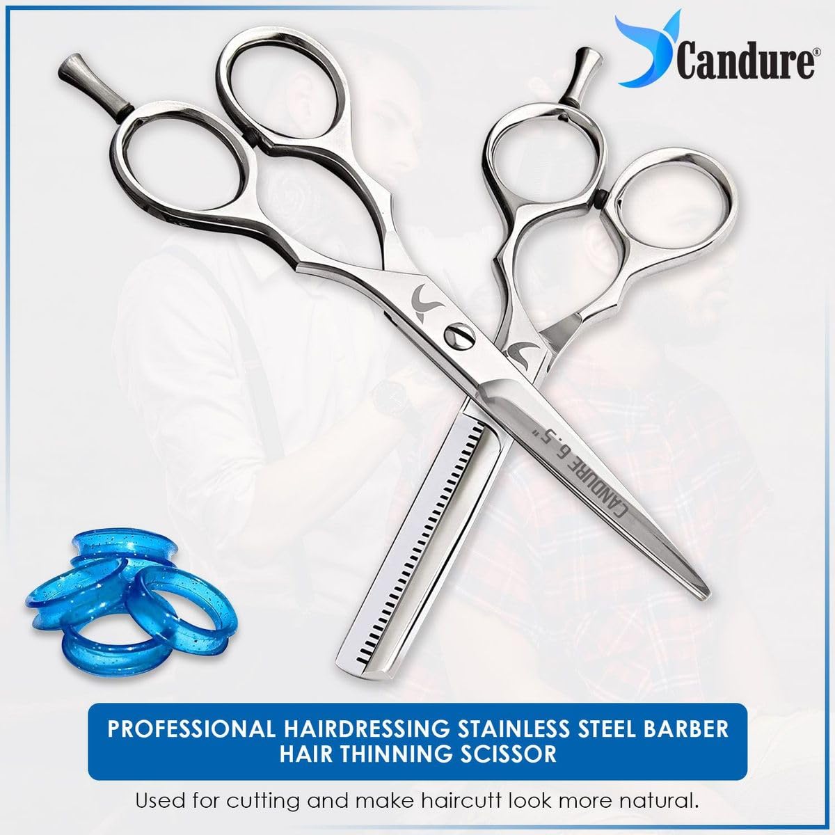 Candure Hairdressing Scissor with Comb & Leather Pouch 6.5" - Hair Scissor for Professional Hairdressers, Barbers Stainless Steel Hair Cutting Shears for Salon, Men, Women, Children and Adults Black