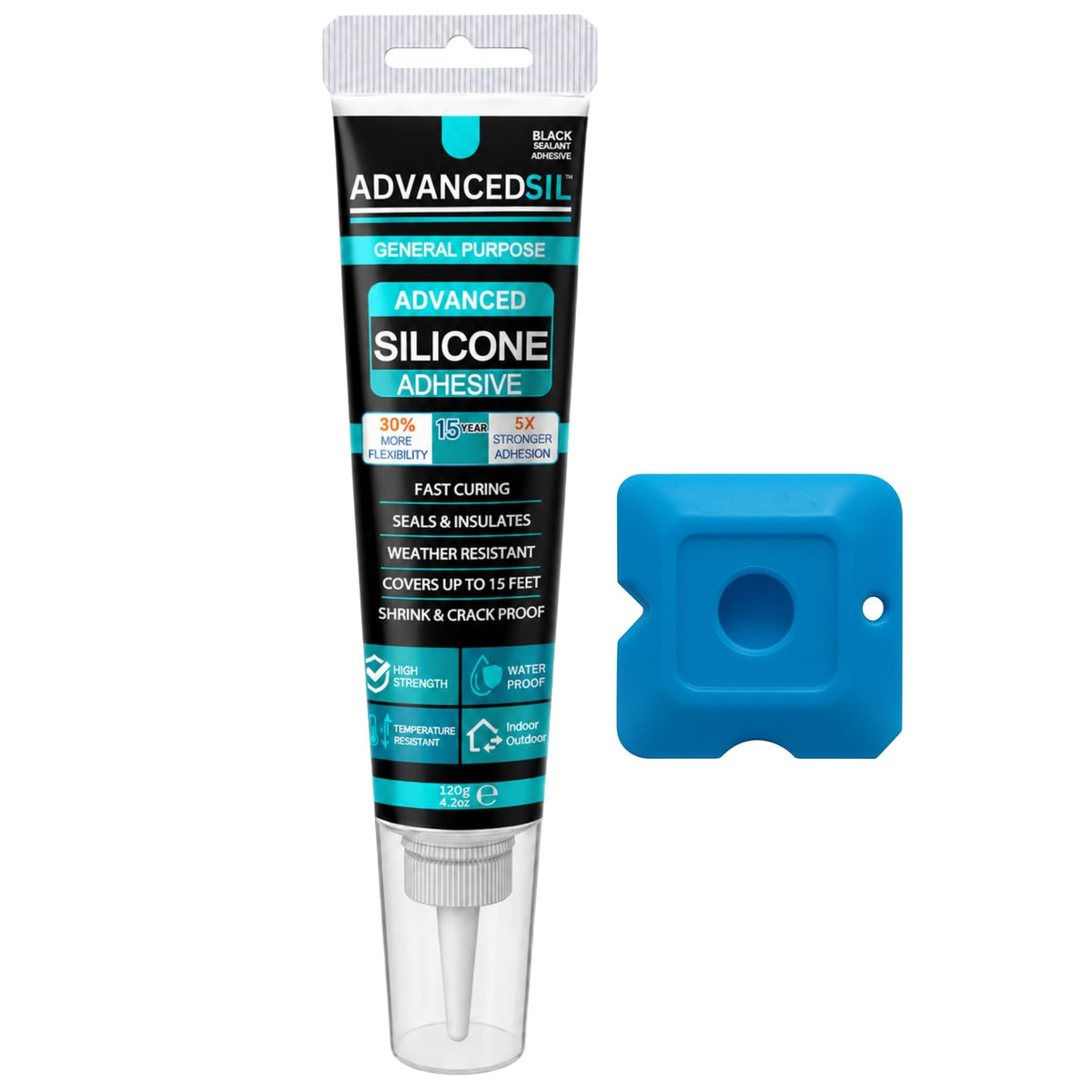 Silicone Sealant – Clear Kitchen & Bathroom Silicone Sealant with Finishing Tool for a Professional Finish | Waterproof & Anti-Mould Protection - 120ml