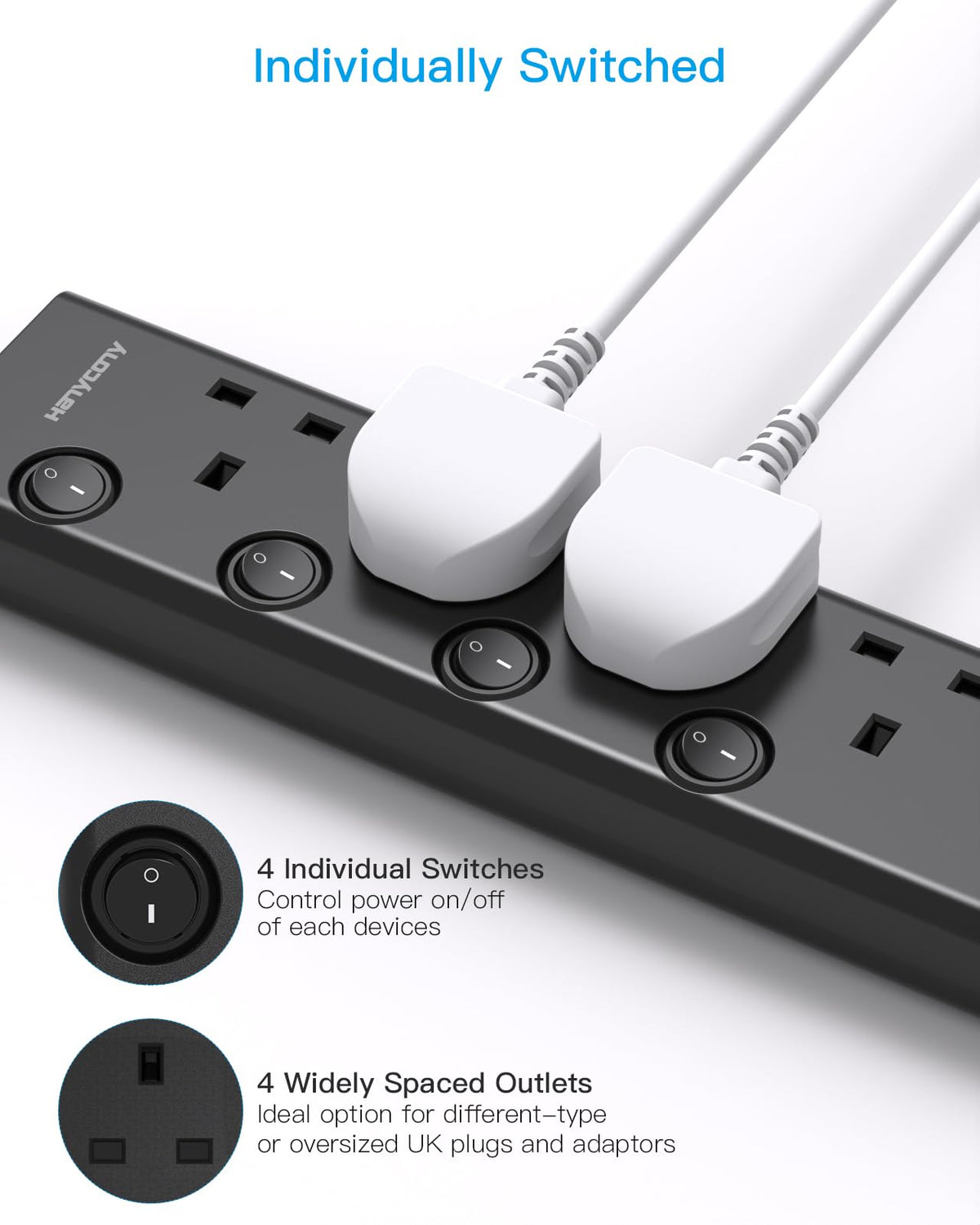 Extension Lead with USB Slots(2 USB C), 4 Way Plug Extension Socket, 1.8M