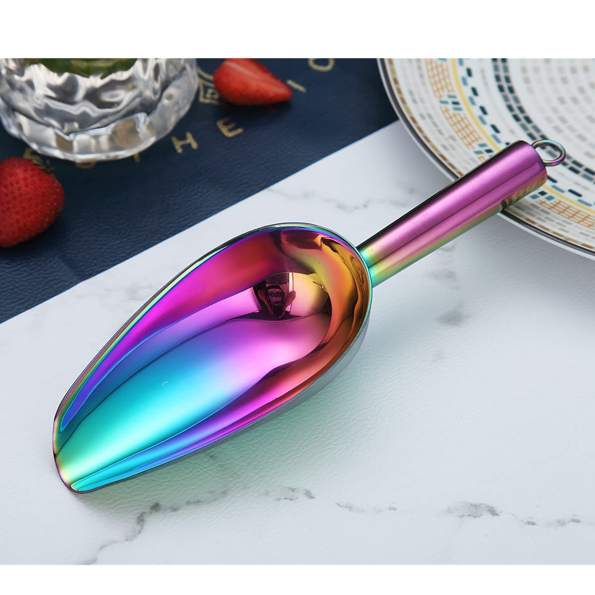 Berglander Stainless Steel Ice Scoop 6 OZ, Multipurpose Scooper for Kitchen, Bar, Party, Wedding, Pet, Animal, Dog Food, Beach Shovel (Silver)