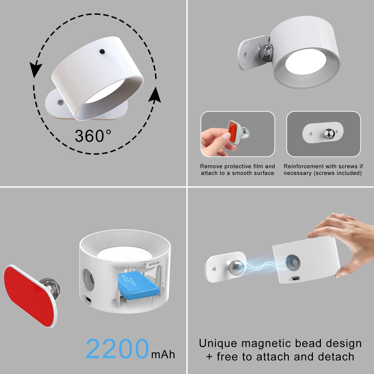 Coollamp LED Battery Operated Wall Lights, 3Pack Wall Lamp with Remote Control 3 Color Modes 3 Brightness Levels 360°Rotate Magnetic, Reading Lights for Living Room Bedroom Black
