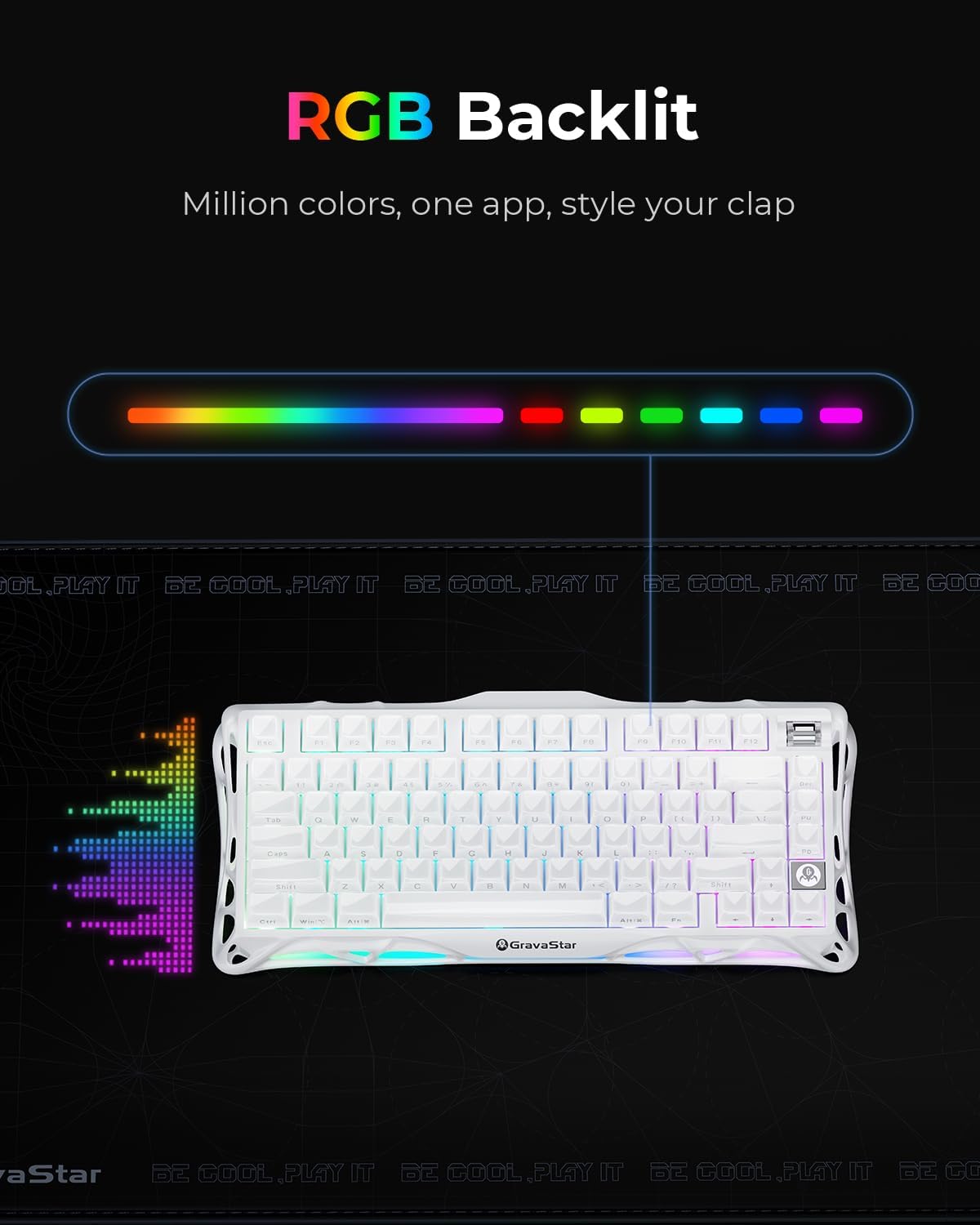 GravaStar Mercury K1 Mechanical Keyboard with Aluminium Frame, 75% Wireless Gaming Keyboard, Hot Swap Custom Keyboard with Button, Gasket, RGB Tri-Mode Keyboard, PBT Keycaps, 8000 mAh White