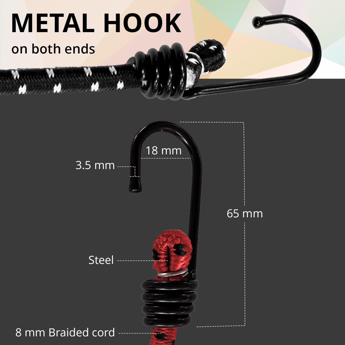 ANSIO Bungee Cords with Hooks 16” (40cm), Pack of 10 Bungee Straps - Red