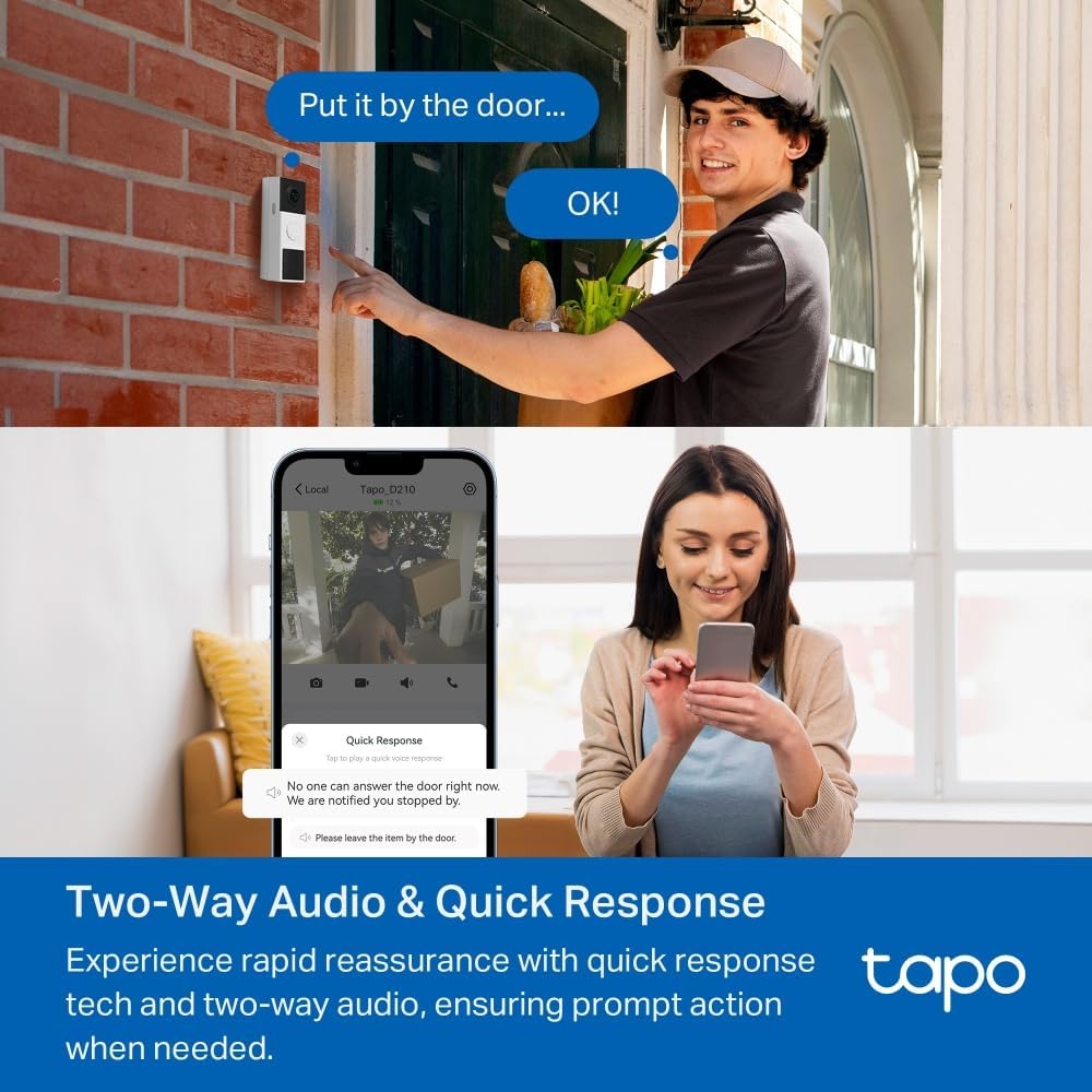 Tapo TD21 2K 3MP Battery Doorbell Camera Wireless, Colour Night, IP65
