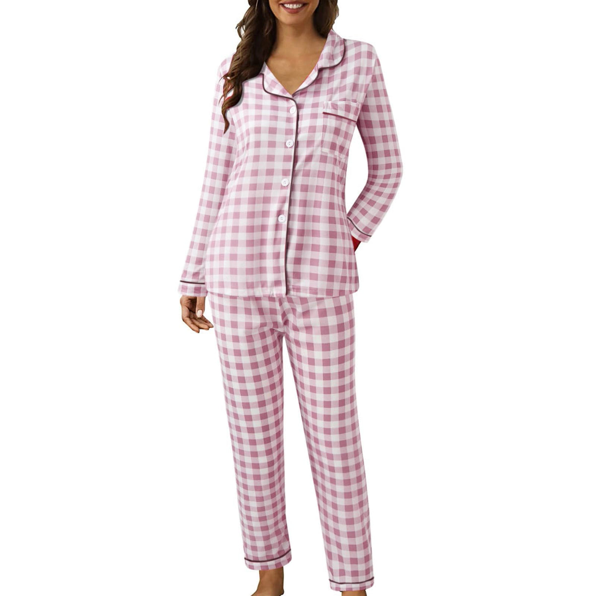 Pyjamas For Womens Women Pyjamas Set Lounge Wear Sets Matching Christmas Pjs Ladies Plus Size Co Ord Sets Autumn Nightwear Wide Leg Trousers Long Sleeve Comfort Nighties Fashion Fall Clothing Outfits