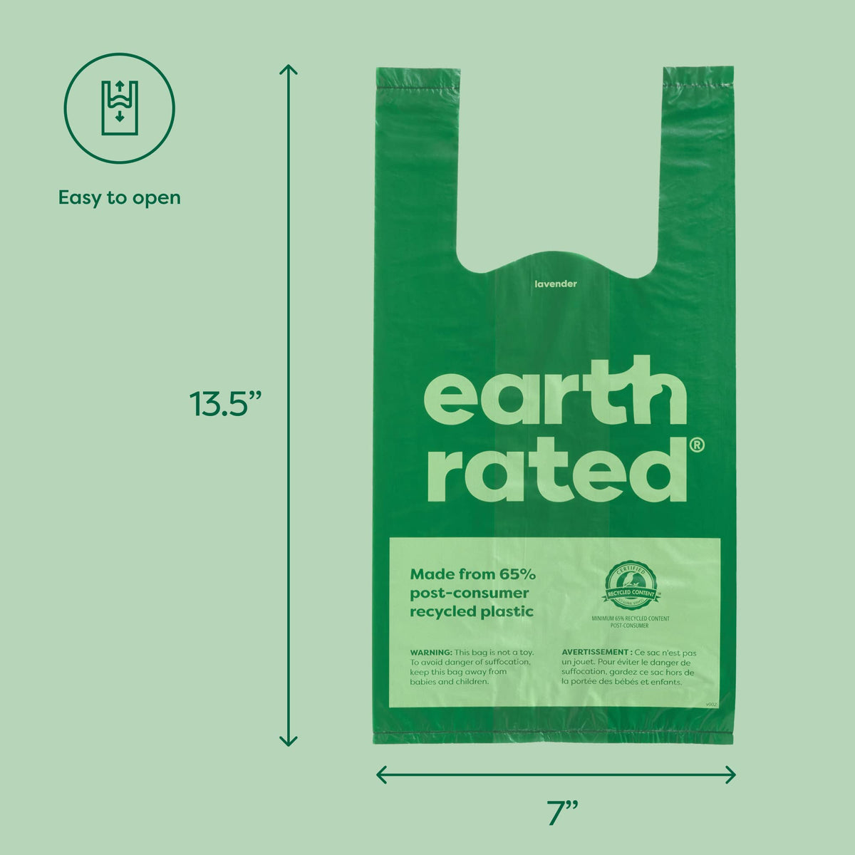 Earth Rated Dog Poo Bags with Handles, Easy Tie and Guaranteed Leakproof, Lavender Scented, 120 Bags