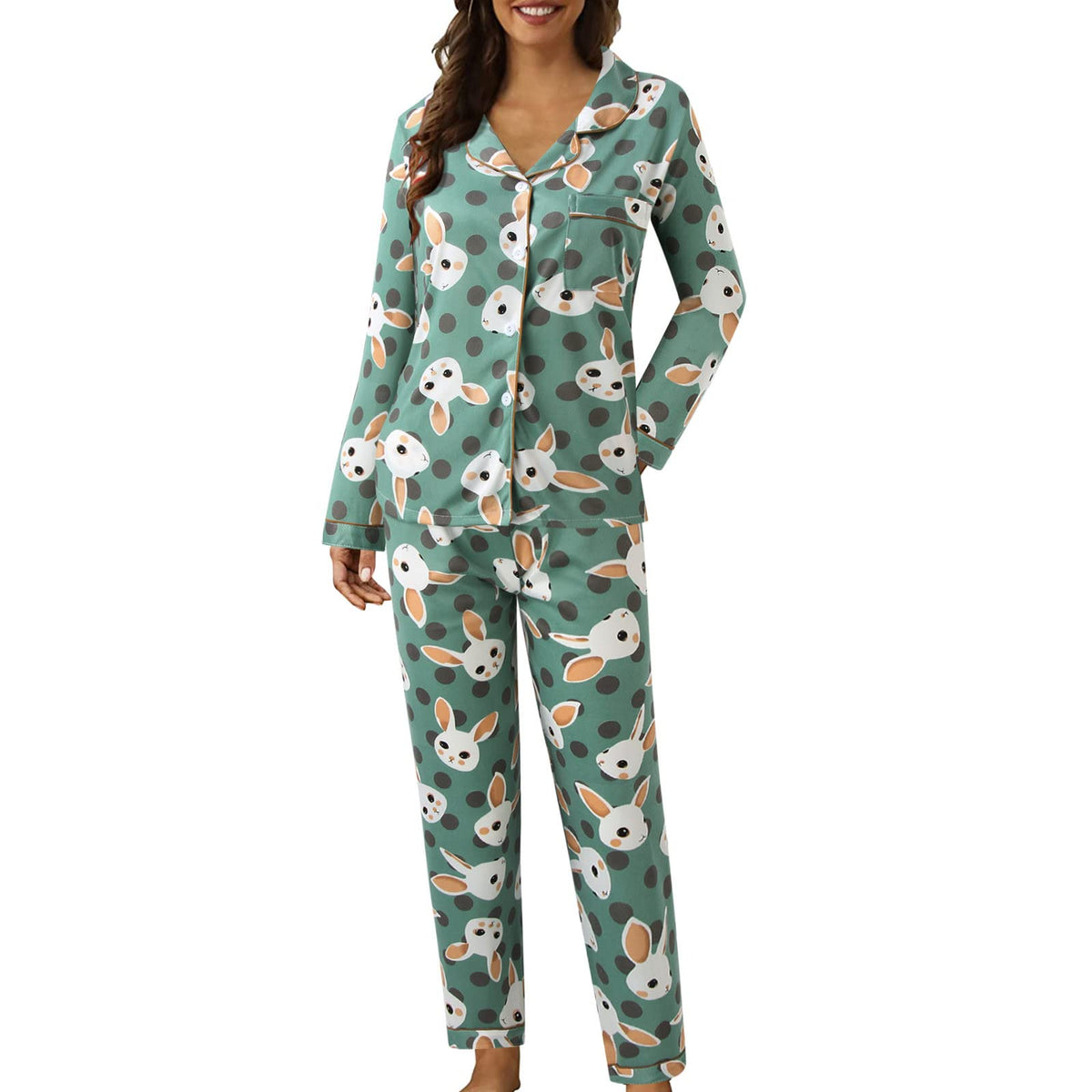 Pyjamas For Womens Women Pyjamas Set Lounge Wear Sets Matching Christmas Pjs Ladies Plus Size Co Ord Sets Autumn Nightwear Wide Leg Trousers Long Sleeve Comfort Nighties Fashion Fall Clothing Outfits