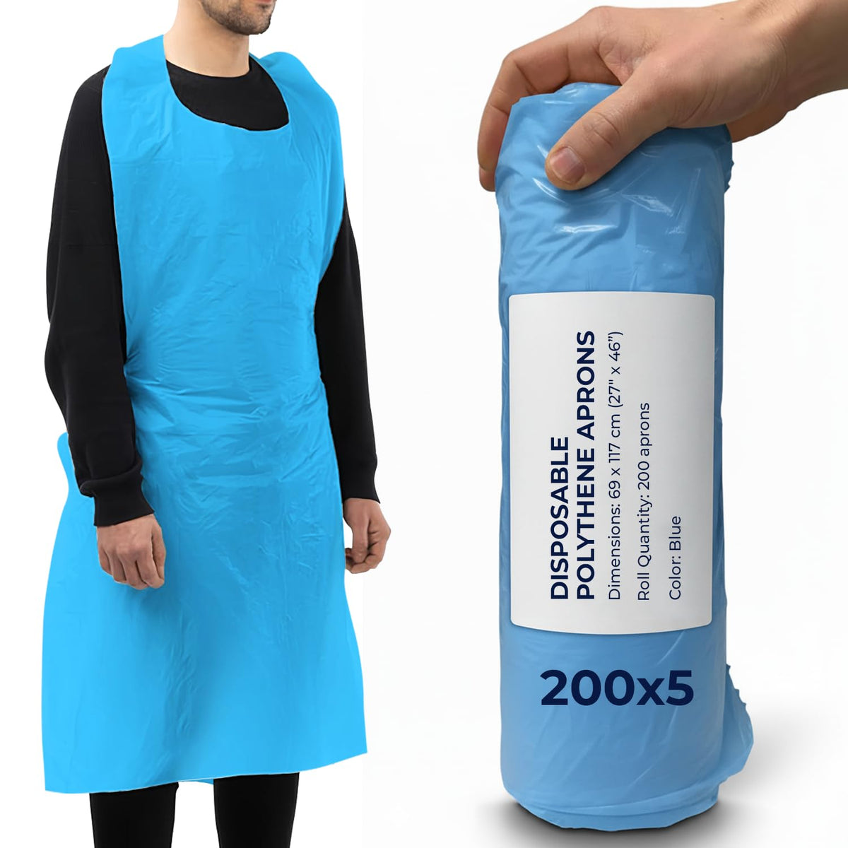 Disposable Aprons Blue Flat Pack of 500 Waterproof Plastic for Catering