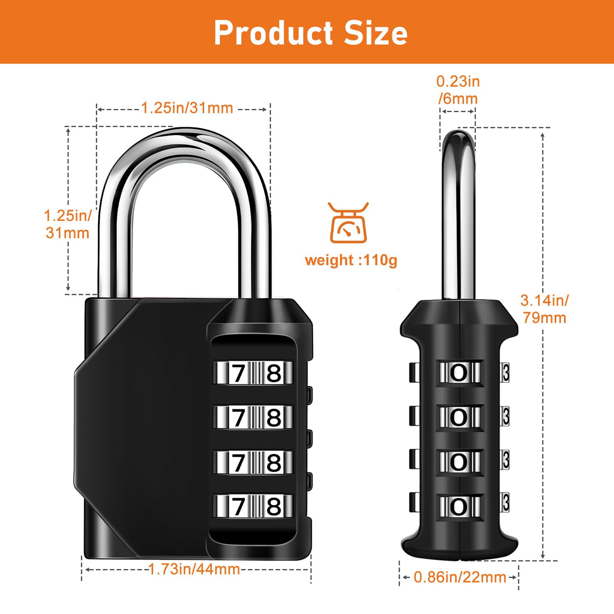 NAGE Padlocks with Code, Combination Lock 4 Digit Gym Locker (1P, Red)