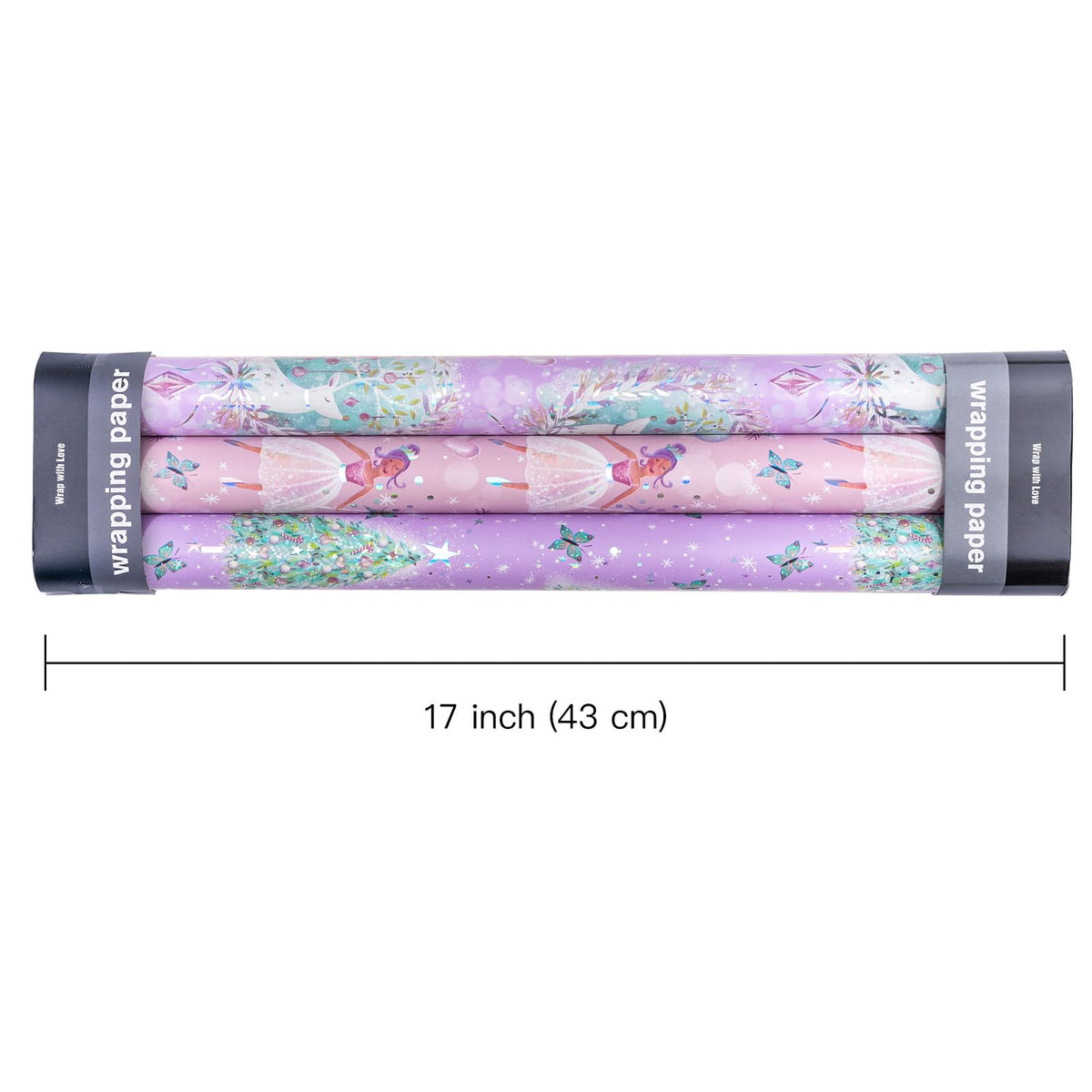 RUSPEPA Christmas Wrapping Paper Roll - Mini Roll - 3 Rolls - 43.2cm x 3m Per Roll - Bird, Christmas Garland, Holly and Pinecones Holiday Design with Metallic Foil Shine