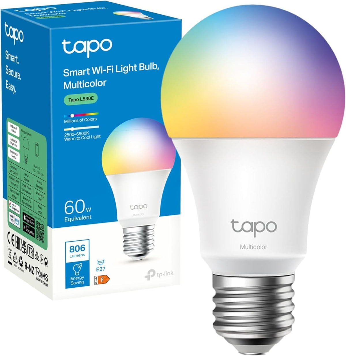 Tapo L530E E27 Smart Bulb Multicolour Dimmable LED Light Bulb