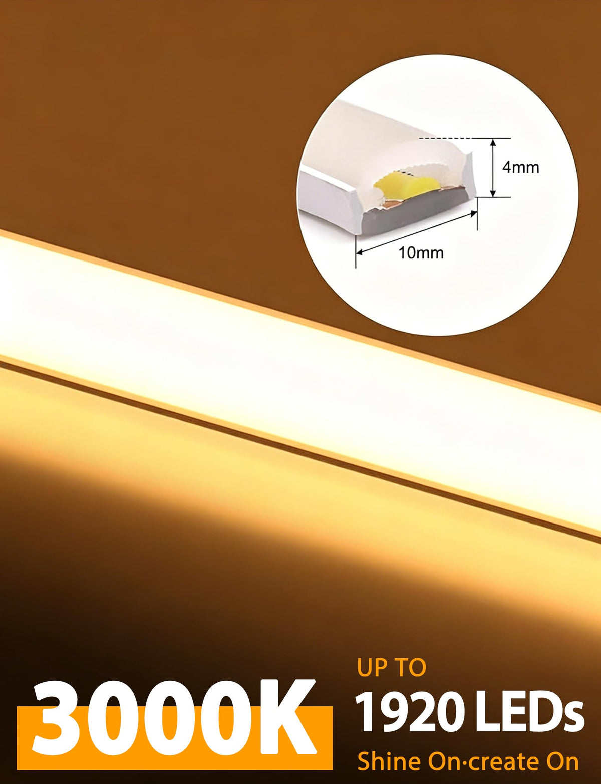 Lamomo 3M COB LED Strip Light,Warm White Dimmable Neon Rope with Remote