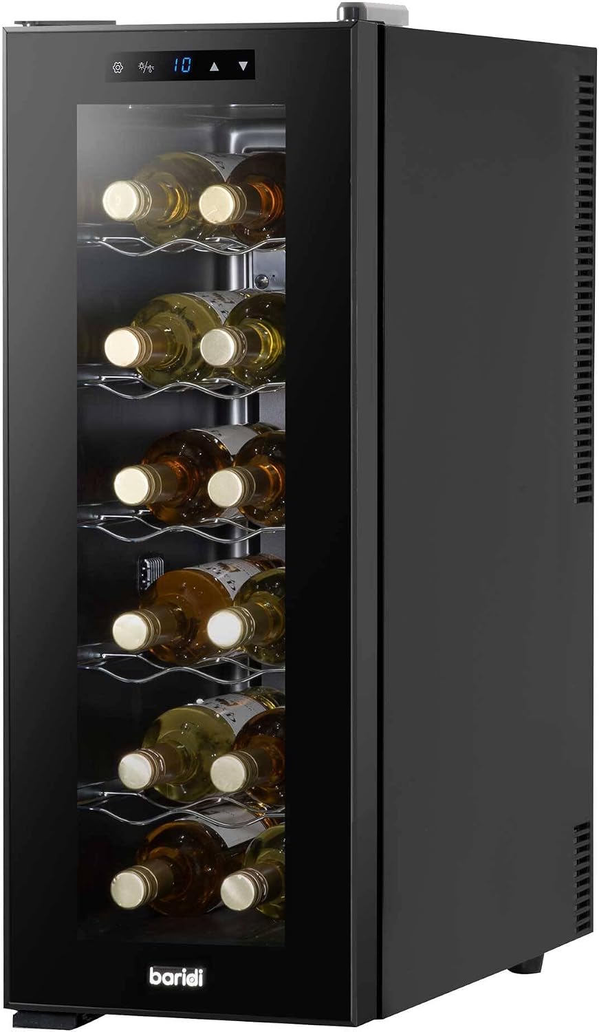 Dellonda Baridi 12 Bottle Wine Fridge with Digital Touch Screen Controls, Metal Shelves & LED Light, Black - DH73