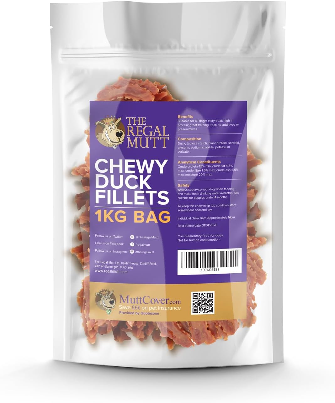 The Regal Mutt - Chewy Duck Fillets - 1kg Bag