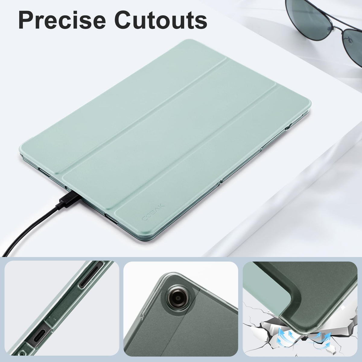 CoBak Case for Samsung Galaxy Tab A11+ Plus 11 Inch 2025/A9+ Plus 2023 - PU Leather Smart Cover with Auto Sleep/Wake for Tab A11+, Translucent Hard Shell, Multi-Viewing Angles, Green Pattern