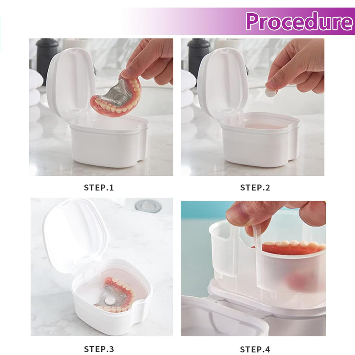 chenqi Retainer Cup Holder Mouthguard Cleaning Case with Strainer Basket, Denture Bath Box Storage Cup Holder for Travel Cleaning