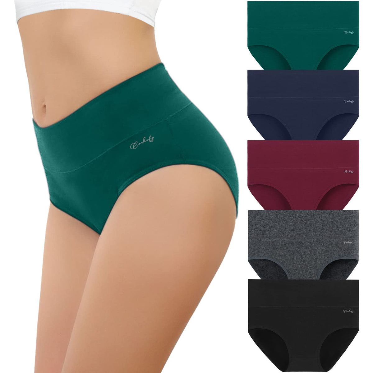 coskefy Underwear Women, High Waisted Cotton Knickers Ladies Full Briefs Soft Panties Slight Tummy Control Pants 5 Pack