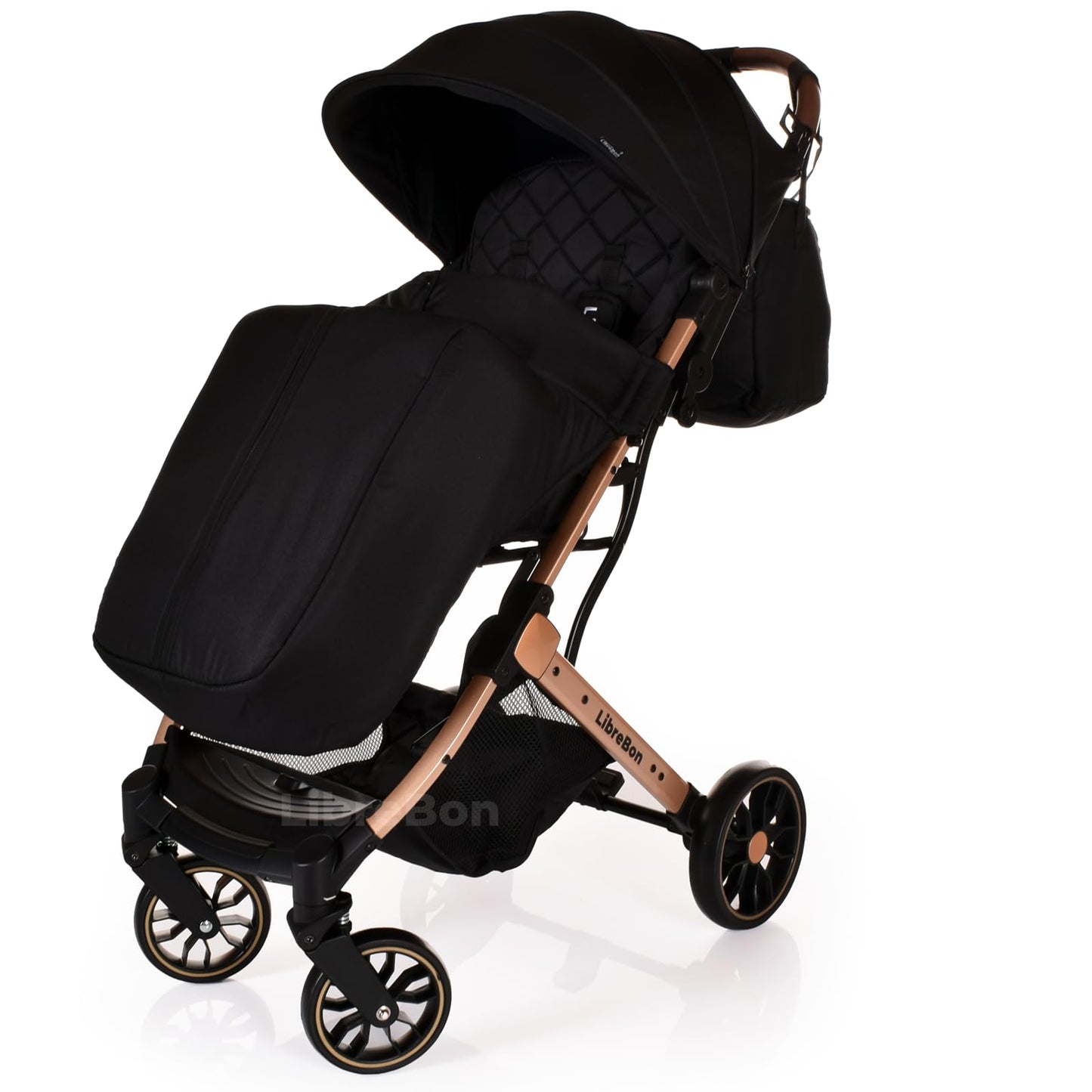 Lightweight Stroller, Baby Pushchair, Compact Travel Buggy, One Hand Foldable, Upgraded Wheels, Four Seasons Stroller, Foot Cover, Mommy Bag, Rain Cover (Pink - Rose Gold Frame)