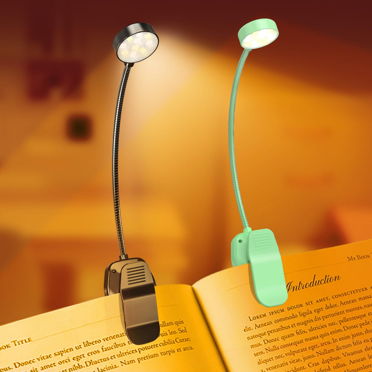 KTEBO Book Reading Light 2 Packs Rechargeable, Eye Care 10 LED Lamp for Reading in Bed - Adjustable Brightness, 3 Color Temperatures, 30+ Hours Runtime, Gifts for Book Lovers