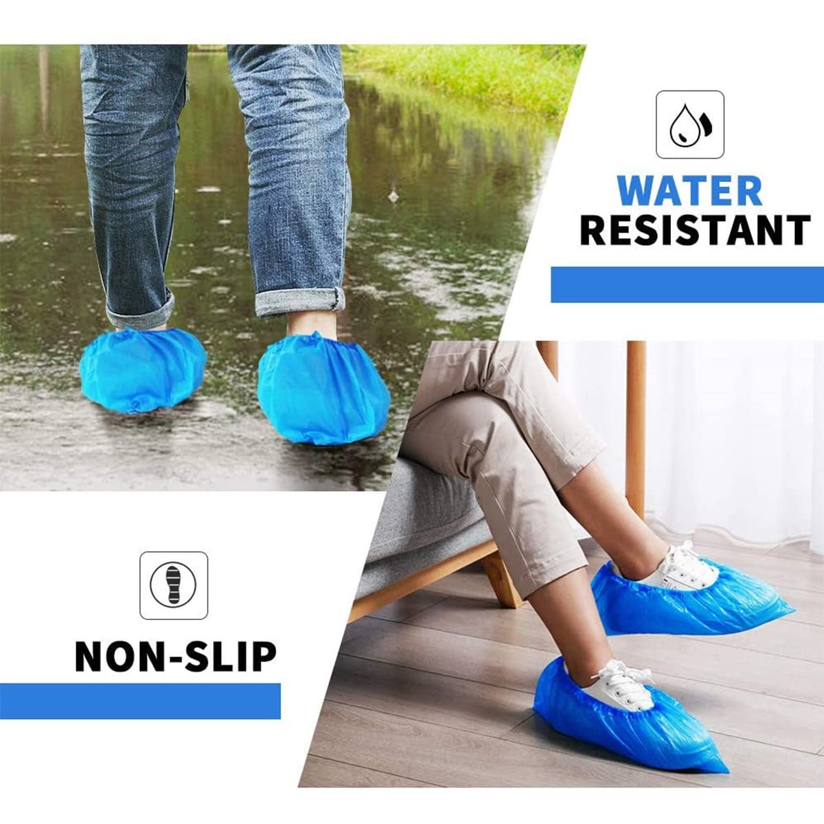 WUJUN 100/200 Pack Blue/Black Disposable Shoes Covers Boot Cover Waterproof, Dust-proof, Non-slip, One Size Fit Most, Protect Your Shoes, Carpets and Floors. Cleaning Accessories