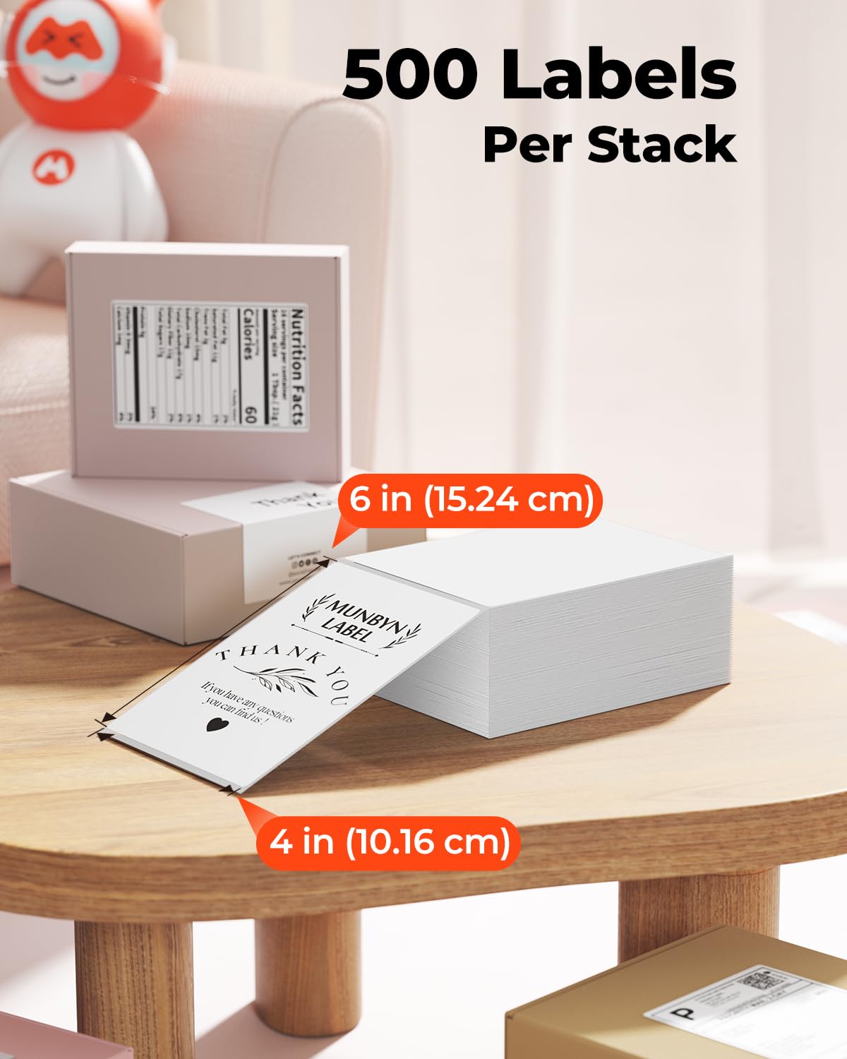MUNBYN 4x6 Direct Thermal Labels, Fanfold Shipping Label Paper for Thermal Printer, Pack of 1000 Permanent Adhesive Labels for Shipping Packages