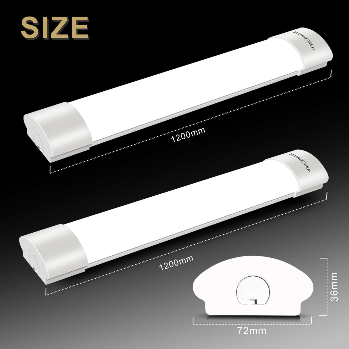 Plug and Play LED Batten Light 4ft with 3m Cable, 36w, 6500K