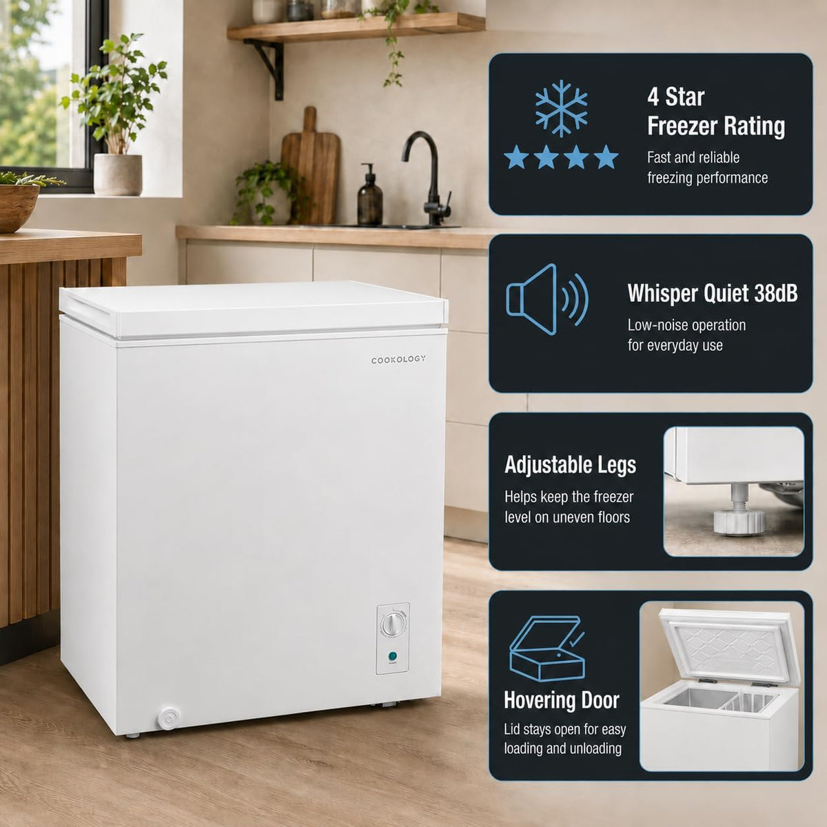 Cookology 99L Freestanding Chest Freezer - Adjustable Feet - White