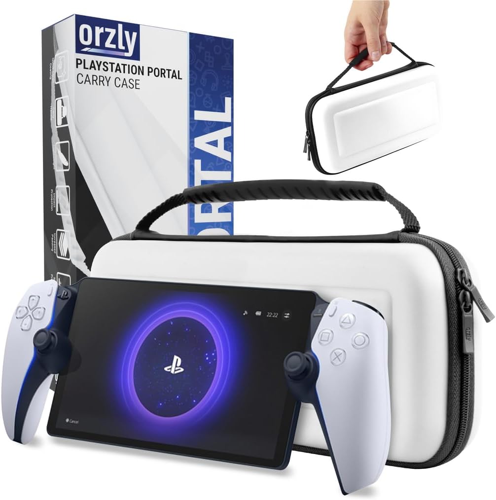 Carry Case designed for Playstation Portal remote player for PS5 Console holds accessories and offers Travel and Storage Protection for headset charger headset & more - Black/White - Gift box edition