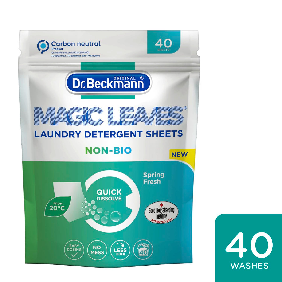 Dr. Beckmann Laundry Detergent Sheets, NON-BIO, Fresh Breeze, 25 Sheets