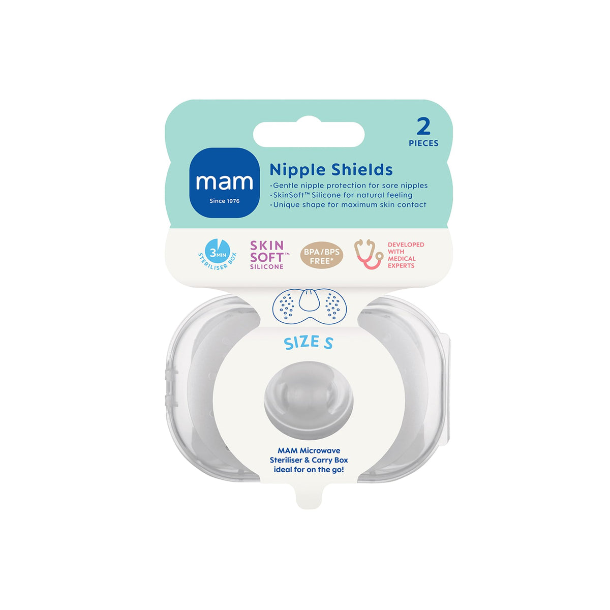 MAM Nipple Shield, 2 Pack, Medium, Sterilisable Case