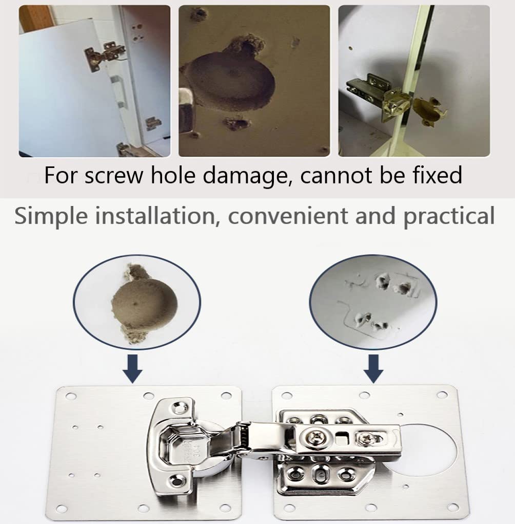 Hinge Repair Plate,4PCS Cabinet Hinge Repair Plate with Customized Screws,Stainless Steel Kitchen Cupboard Door Hinge Repair Brackets with Holes