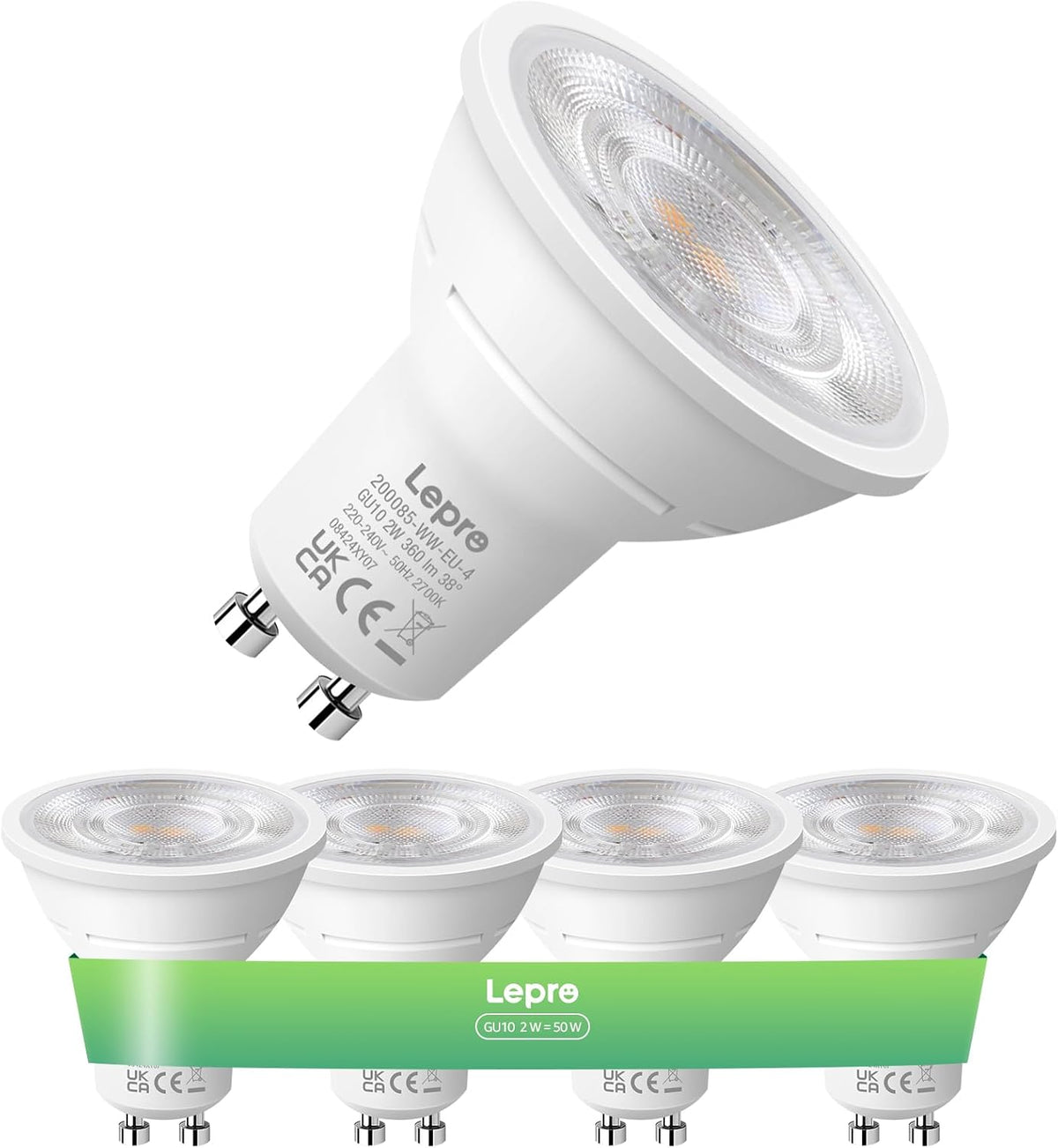 Lepro GU10 LED Bulbs Warm White, Energy Class A, 2W=50W, 50000H Long Life