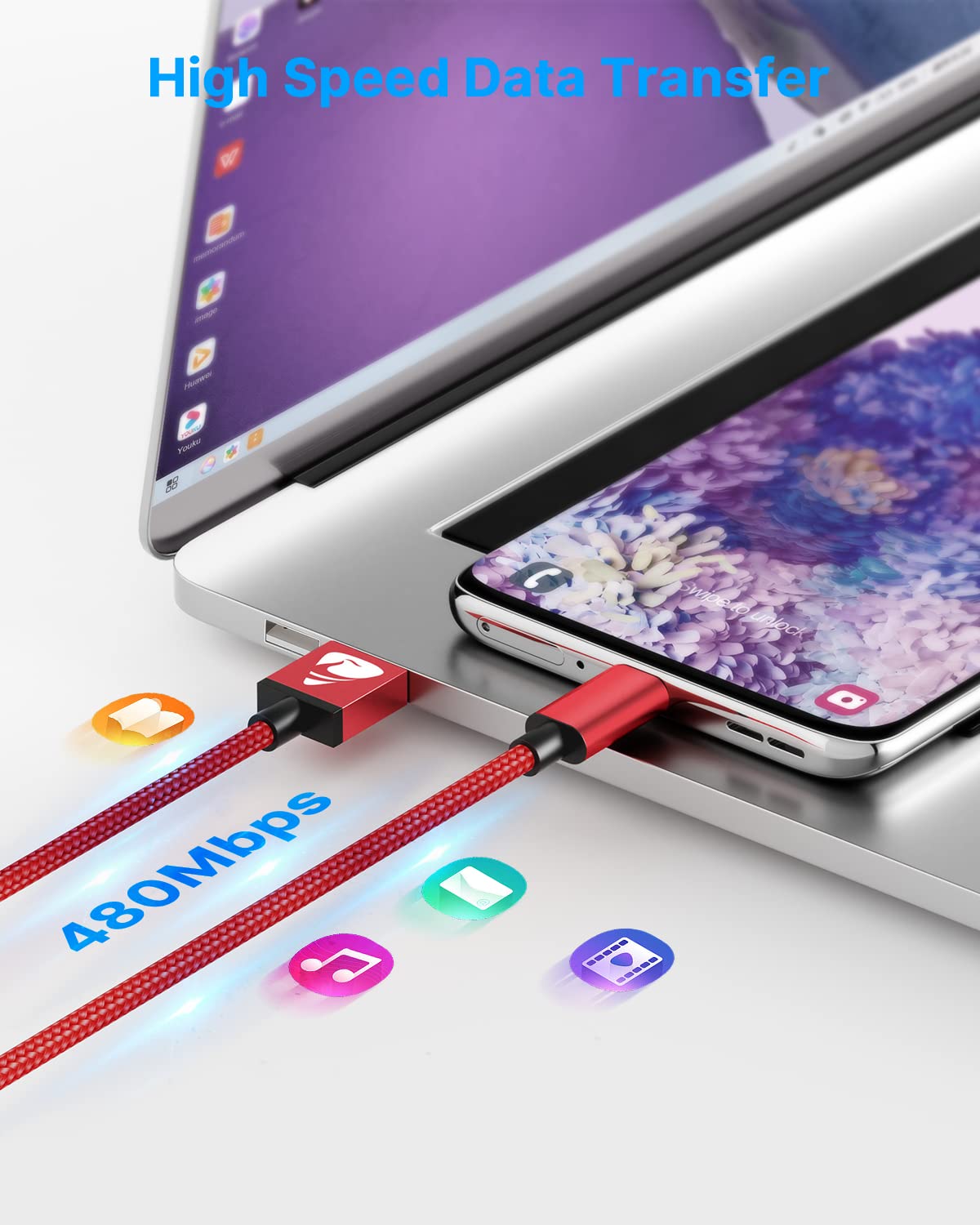 Yosou USB C Charger Cable 2M 2Pack USB A to USB C Type C Charger Fast Charging 3A Lead Braided for Samsung Galaxy S22 S21 S20,Pixel 8 7 6,PS5,Switch