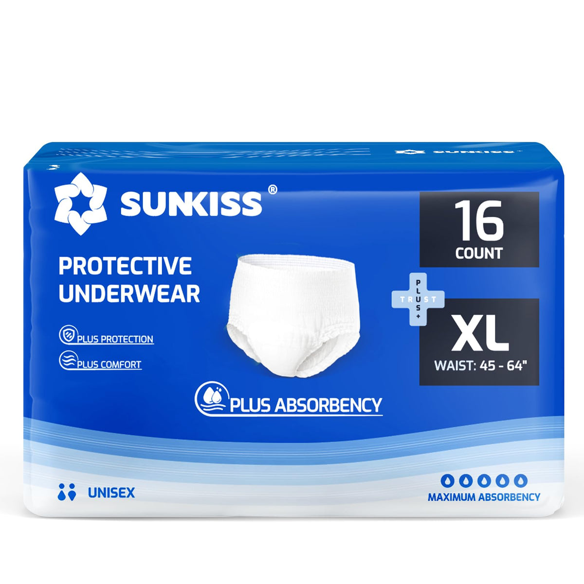 SUNKISS Incontinence Pants for Men and Women, Small/Medium, 64 Count (4×16)