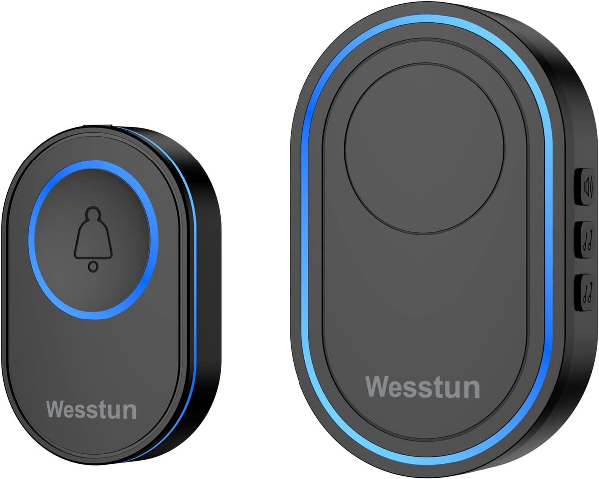 Wireless Doorbell, 300m Range with 39 Melodies, Easy Install, Black