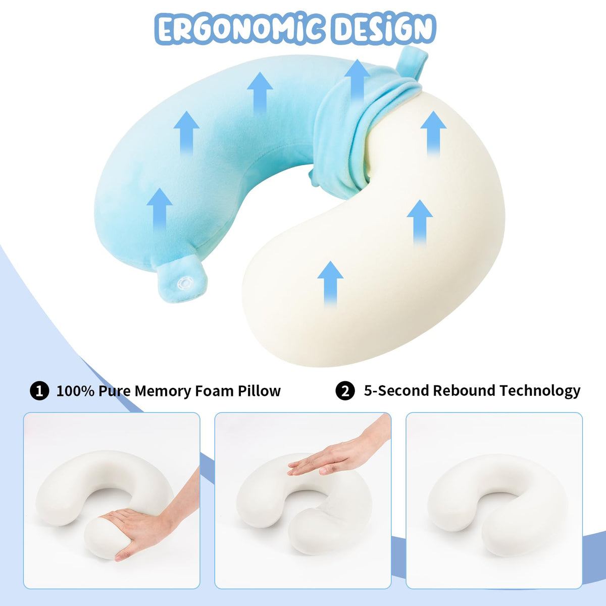 WENGX Travel Neck Pillow With Storage Bag Memory Foam Head Support Flight Pillows Cushion for Airplane Train Car Office Travel Essential for a Long Hauls Sleeping Rest(Pale Pink)