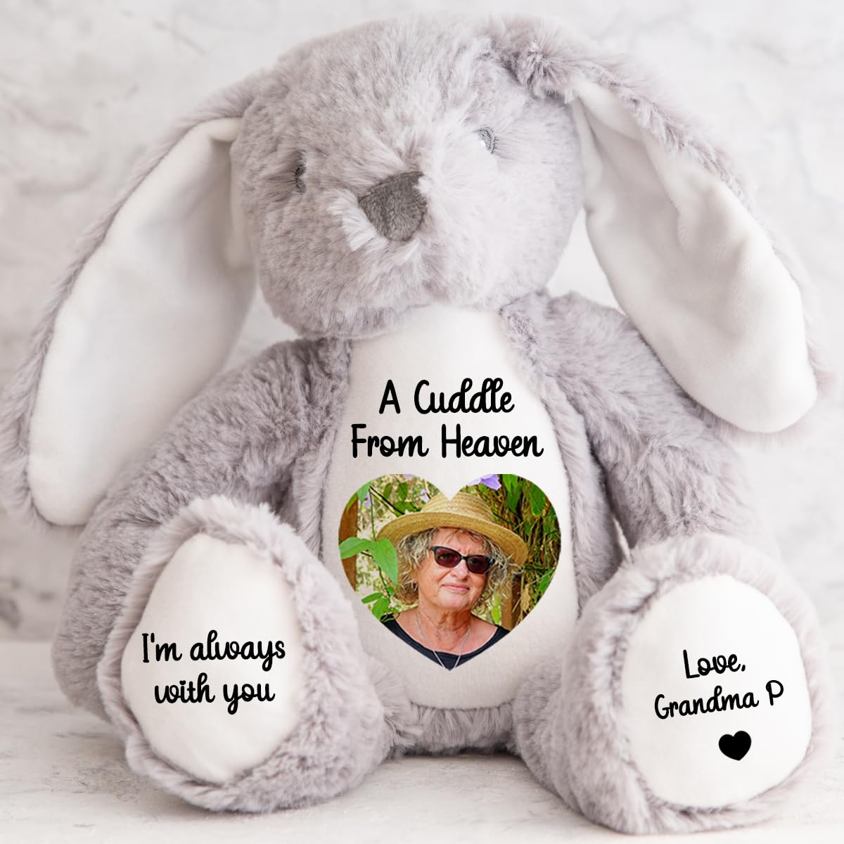 Personalised Memory Teddy Bear with Heart-Shaped Photo – “A Cuddle From Heaven” Keepsake Gift – 28 Bear Styles – Add Your Text & Choose Colour – Custom Memorial Bear (White Angel Teddy)