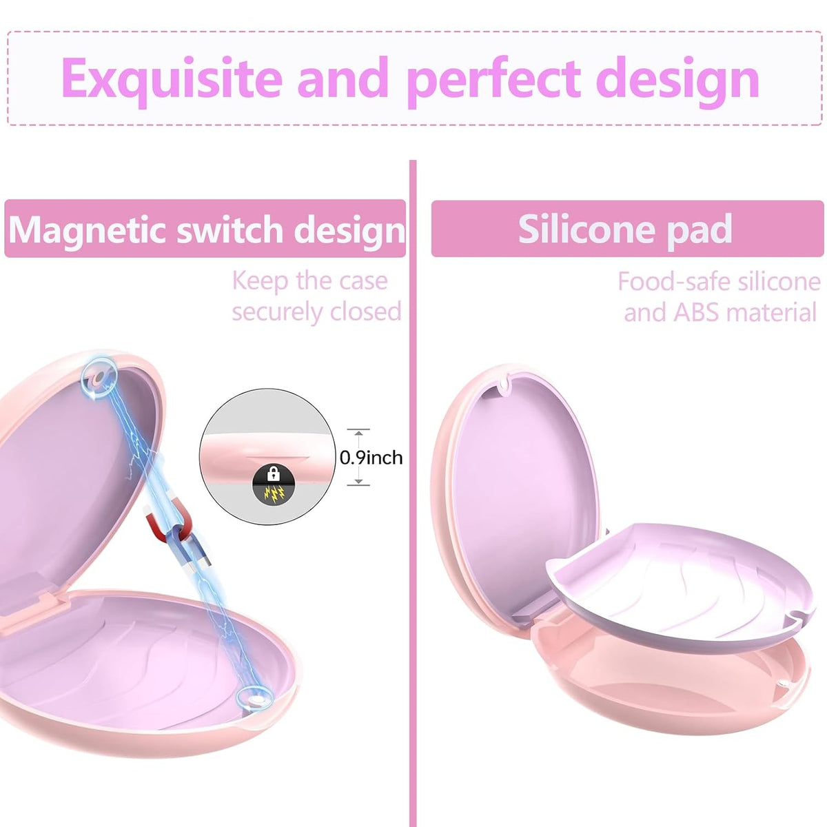 Retainer Case, Slim Aligner Cases for Invisalign, Mouthguard Case with Removal Tools& Aligners Chewies& Brush, Removable Inner Tray Silicone for Easy Cleaning (Pink)