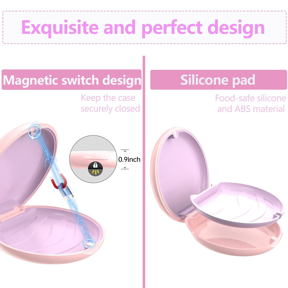 Retainer Case, Slim Aligner Cases for Invisalign, Mouthguard Case with Removal Tools& Aligners Chewies& Brush, Removable Inner Tray Silicone for Easy Cleaning (Pink)