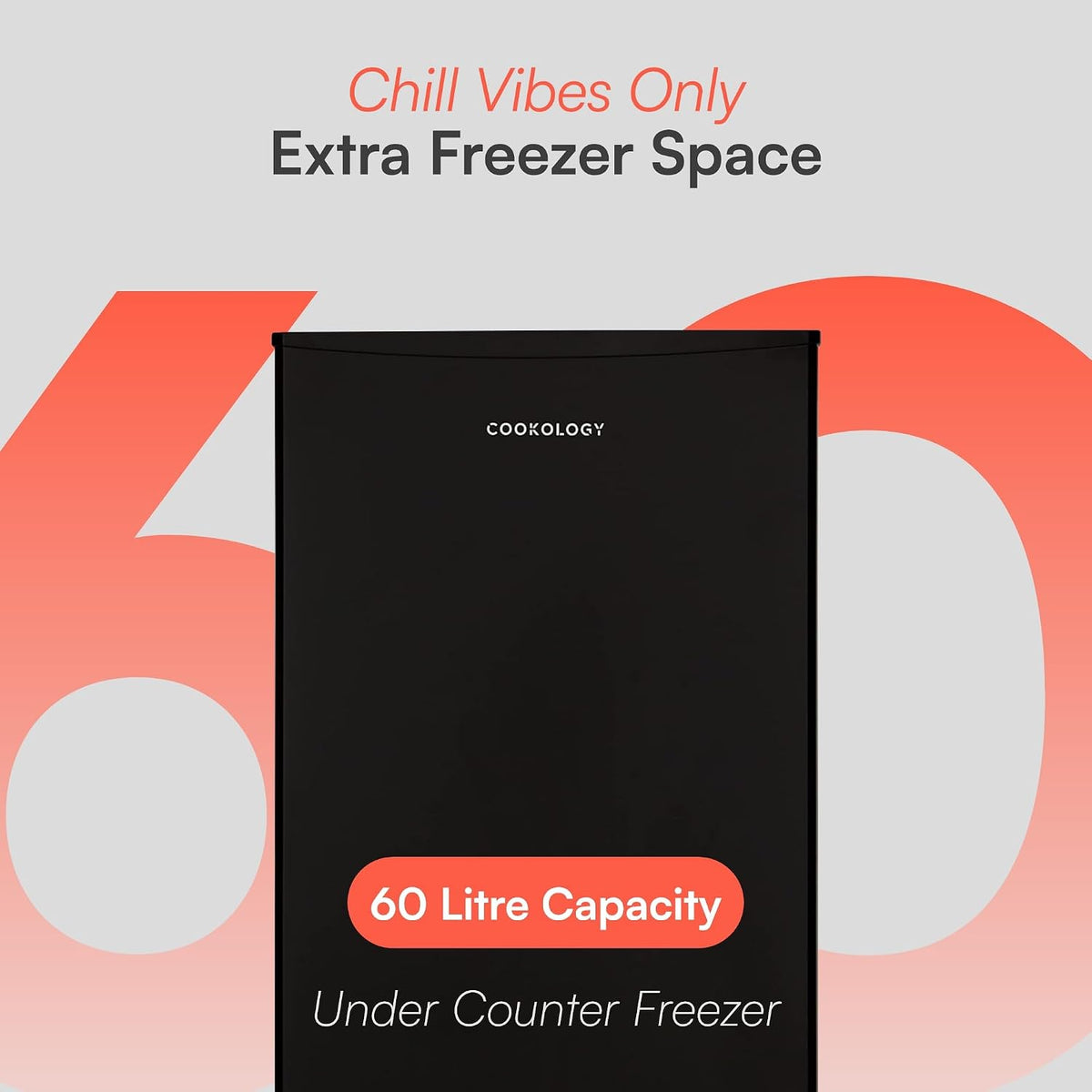 Cookology 60L 48cm Freestanding Under-Counter Freezer - Black