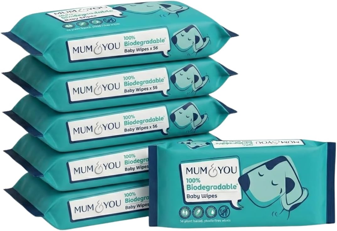 Mum & You Baby Wipes - Biodegradable Wet Wipes | 99.4% Water | Ideal for Sensitive Newborn Skin | 336 Newborn Wipes Bulk, Bum Wipes, Wet Tissue, Plastic free Wet wipes, (56 wipes x 6 packs)